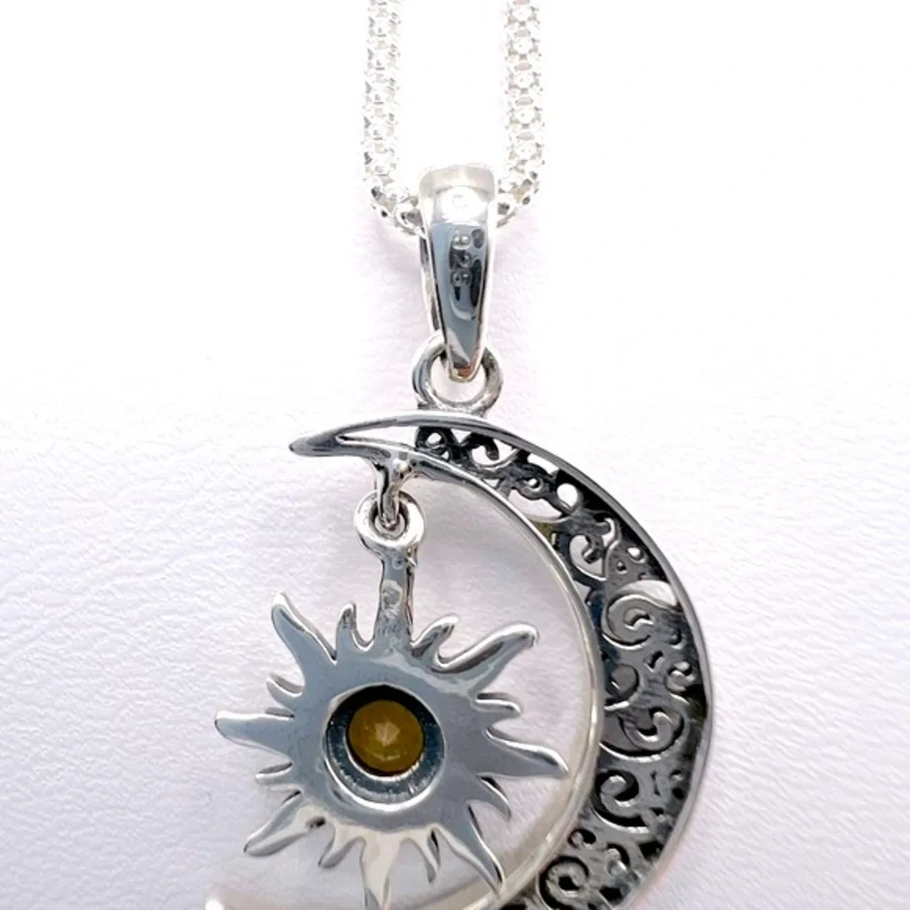 Genuine Citrine .925 Sterling Silver Moon Necklace - Picture 13 of 17